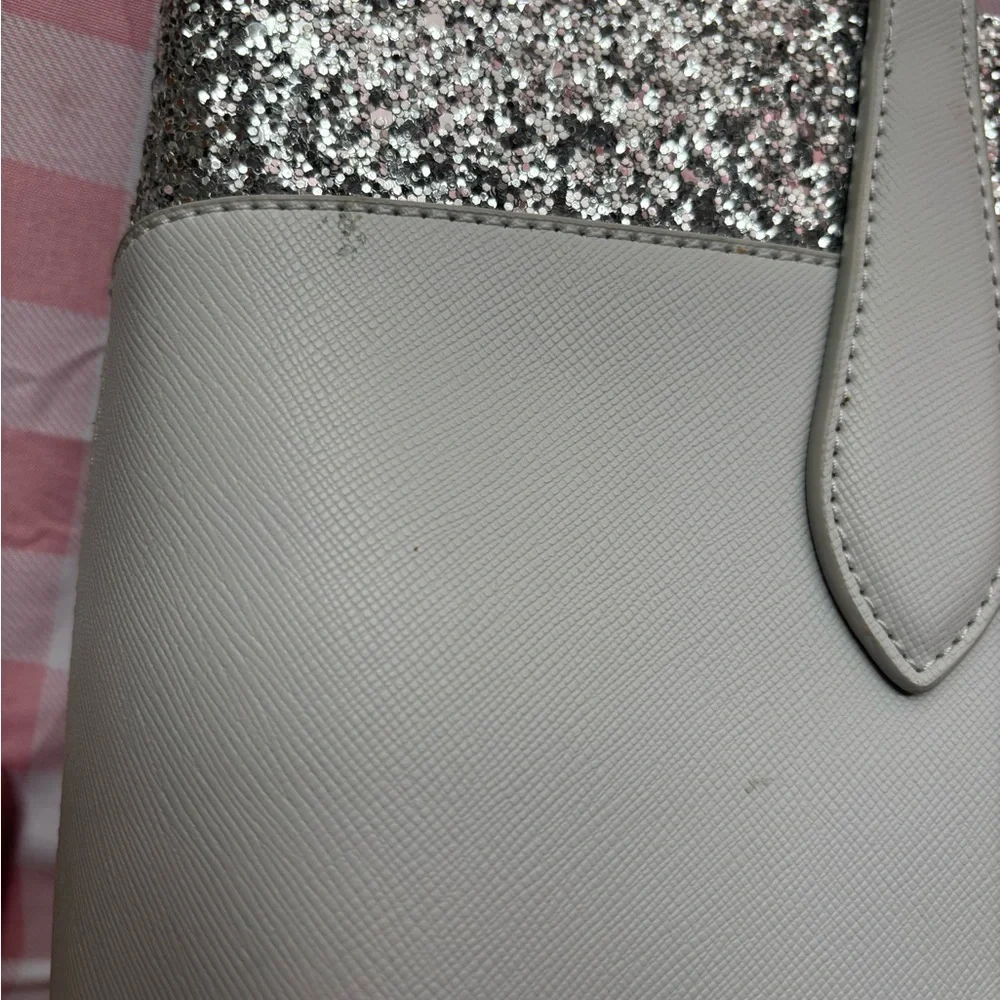 Kate Spade Silver Leather Shoulder Bag with Silver Glitter Trim